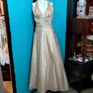 Beautiful Gold Backless Floor Length Gown NOS